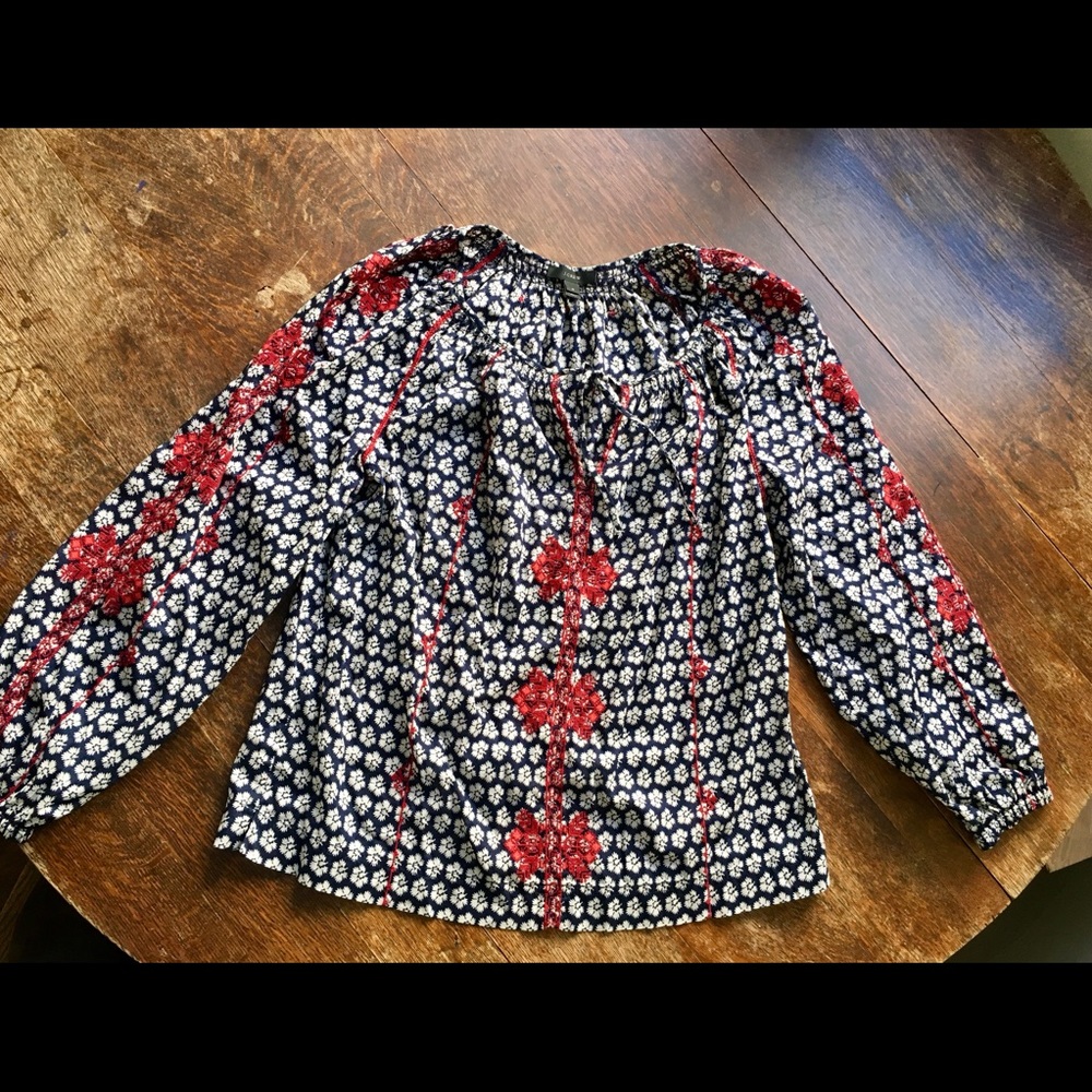 JCrew Embroidered neck tie top